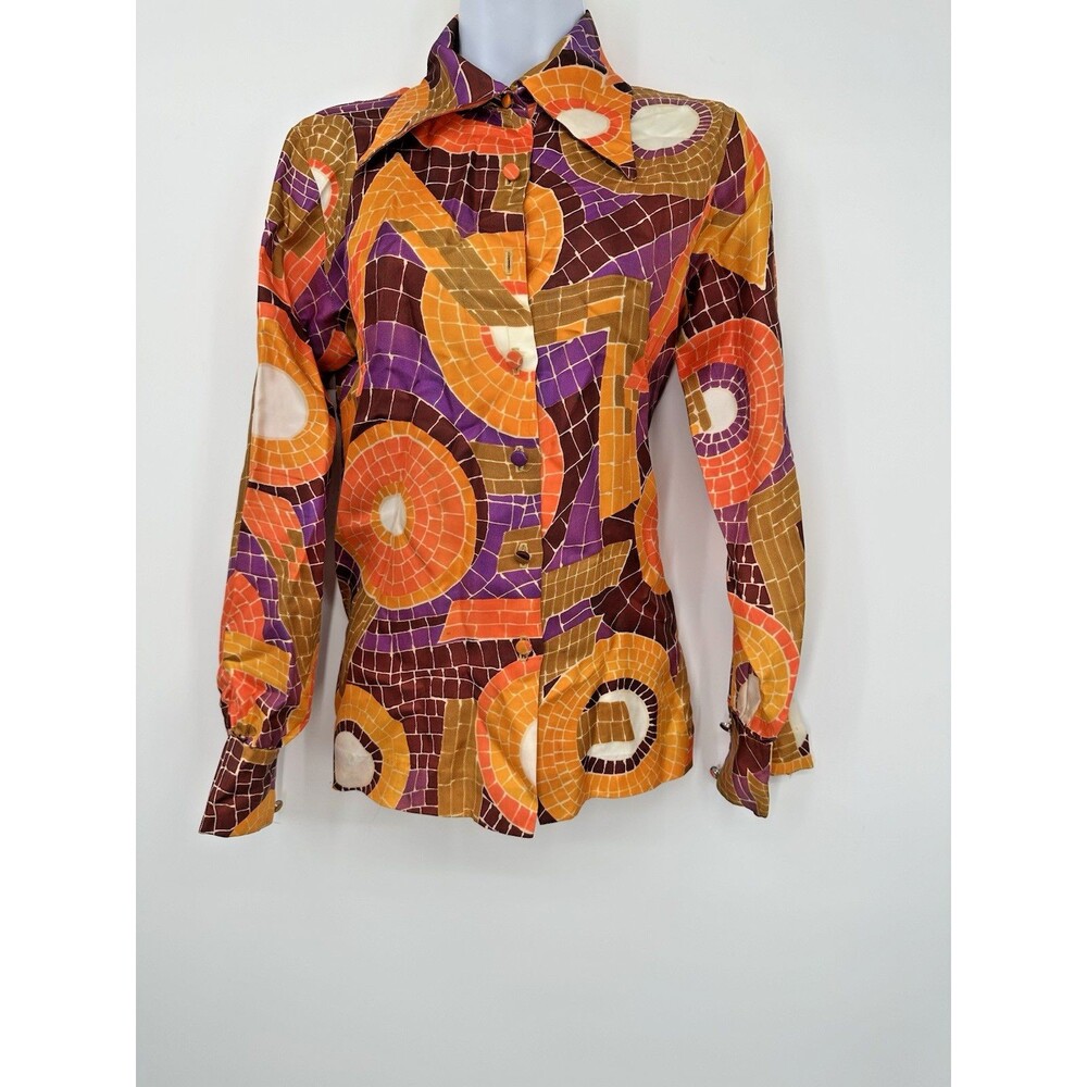 Vintage 1960's "Aladdin" Women's art‎ deco disco Button Down Shirt Psychedelic